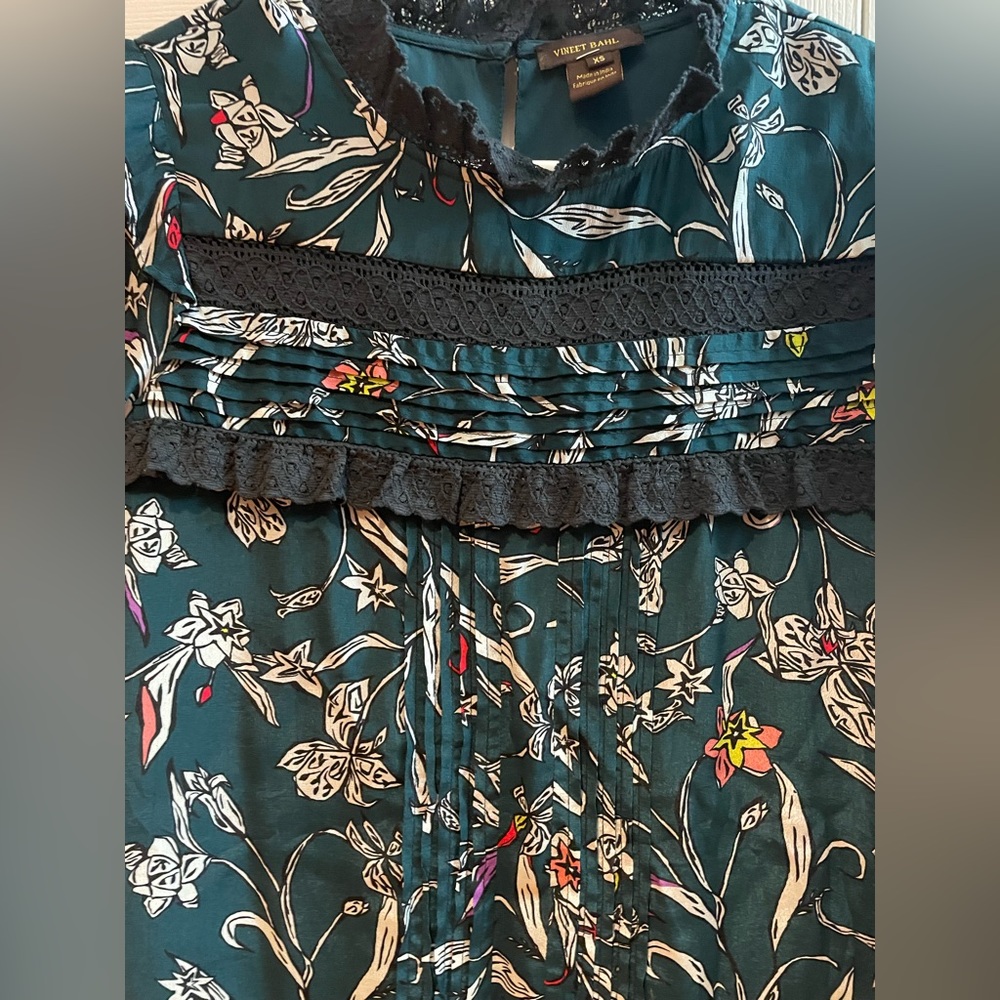 Anthropology Vineet Bahl Turquoise Floral Dress Size XS - Picture 6 of 16